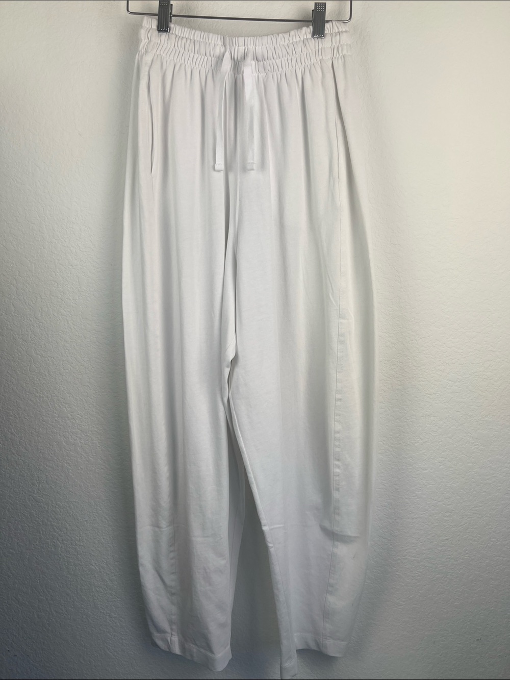 Zara White Wide-Leg Elastic-Waist Trousers with Pockets Women’s Size Small